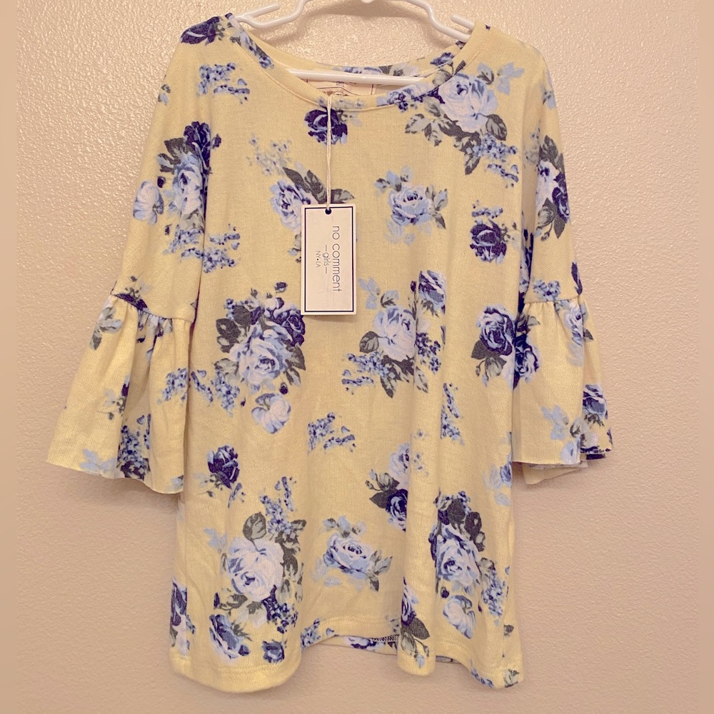 NWT No Comment girls floral shirt, size Large